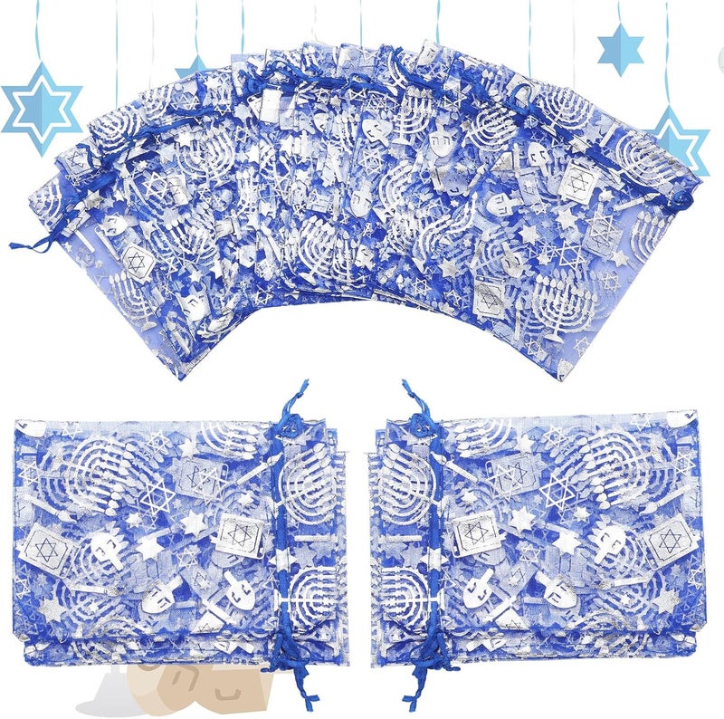 Vincreem 60 Piece Hanukkah Sachet Mesh Bags Chanukah Gift Treat Bags for Hanukkah Party Favor Candy Milk Chocolate Coins & Cookies - Image 3